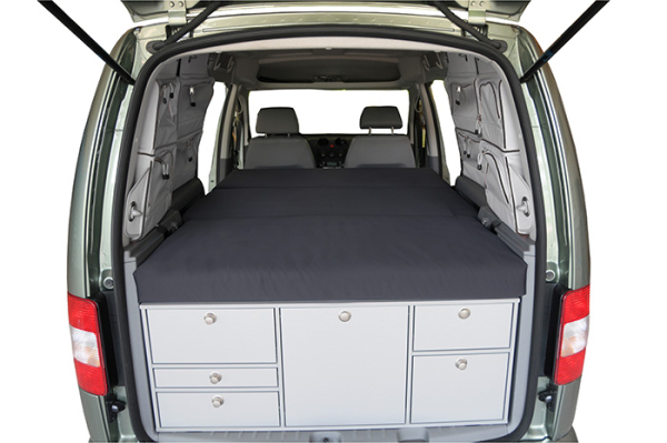 VanEssa mobilcamping Schlafsystem zur Küche - VW Caddy Maxi 3 / 4 im Auto Heck